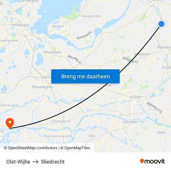 Olst-Wijhe to Sliedrecht map