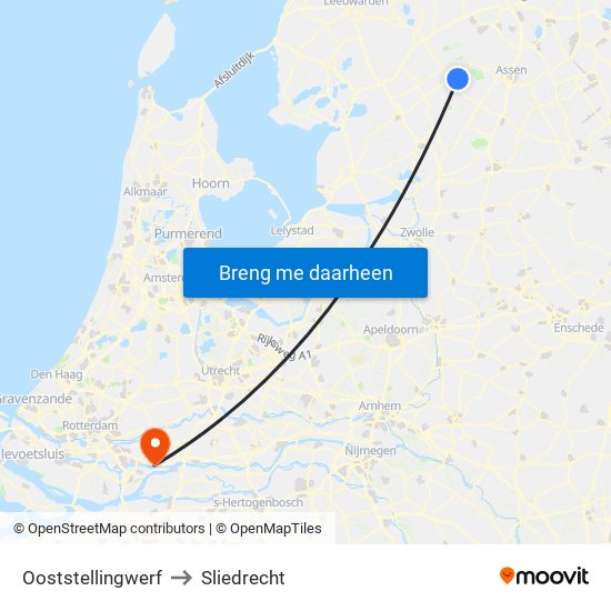 Ooststellingwerf to Sliedrecht map