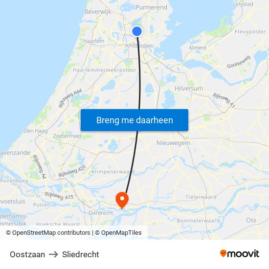 Oostzaan to Sliedrecht map