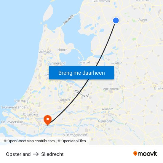 Opsterland to Sliedrecht map