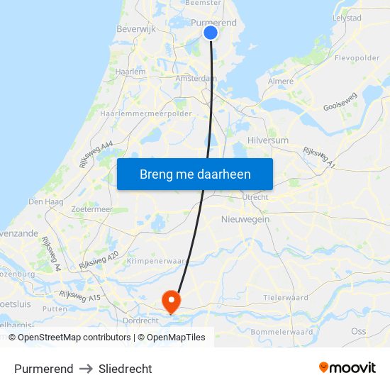 Purmerend to Sliedrecht map