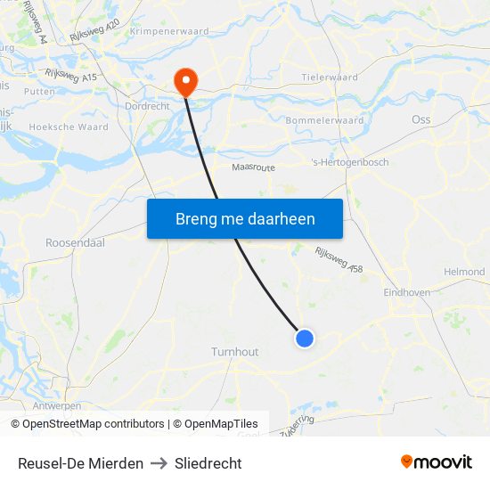 Reusel-De Mierden to Sliedrecht map