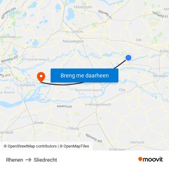 Rhenen to Sliedrecht map
