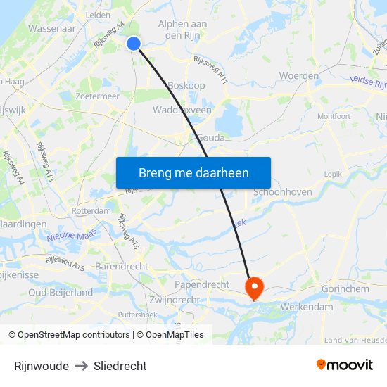 Rijnwoude to Sliedrecht map