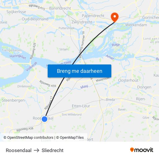 Roosendaal to Sliedrecht map