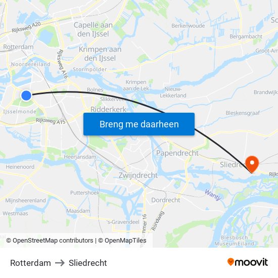 Rotterdam to Sliedrecht map