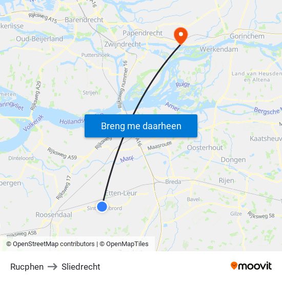 Rucphen to Sliedrecht map