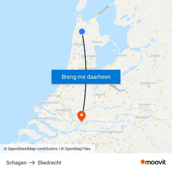 Schagen to Sliedrecht map