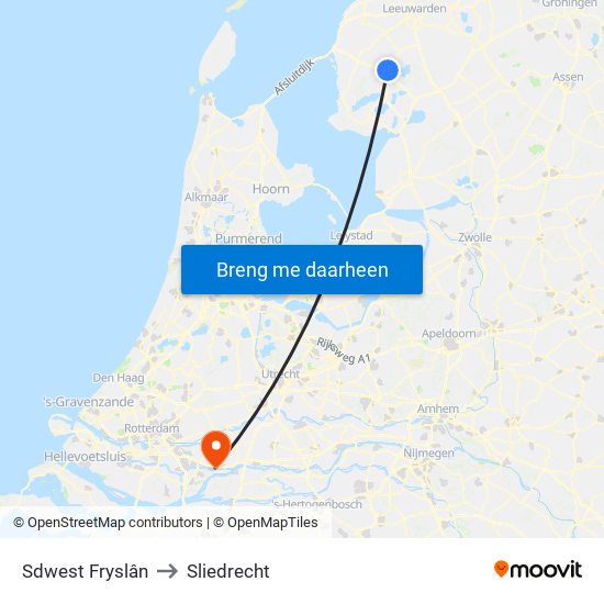 Sdwest Fryslân to Sliedrecht map