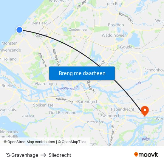 'S-Gravenhage to Sliedrecht map