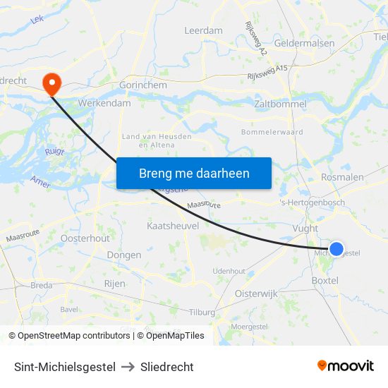 Sint-Michielsgestel to Sliedrecht map