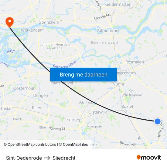Sint-Oedenrode to Sliedrecht map