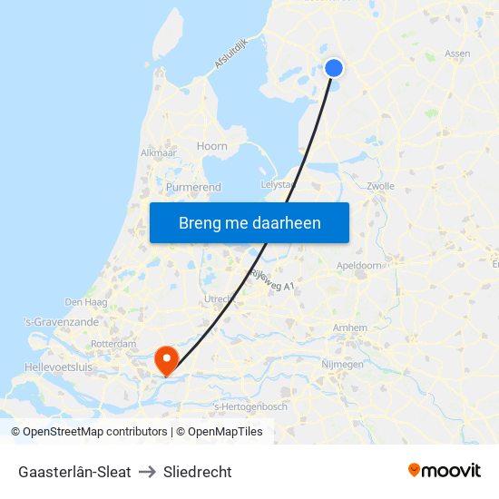 Gaasterlân-Sleat to Sliedrecht map
