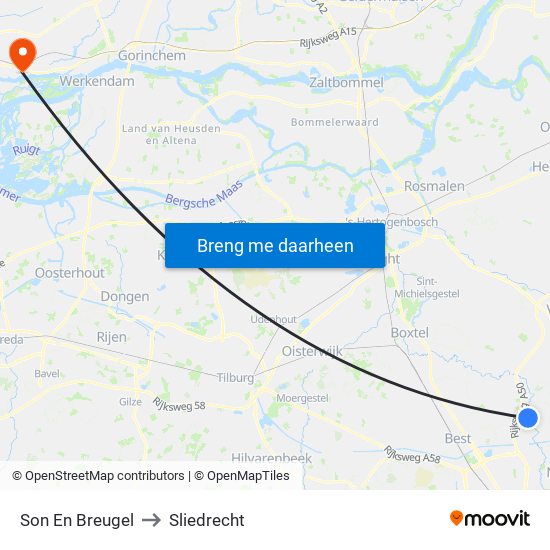 Son En Breugel to Sliedrecht map
