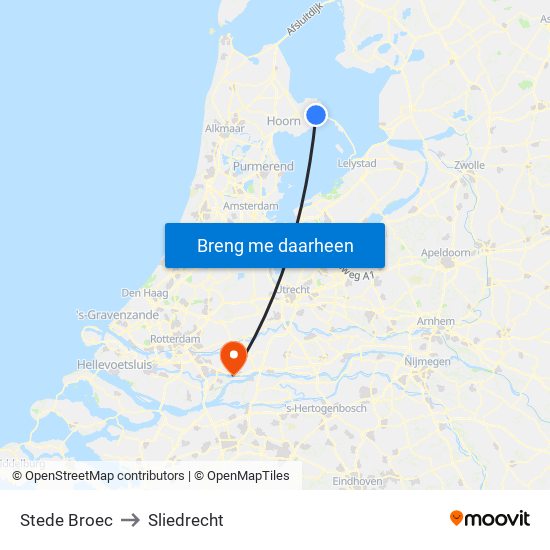 Stede Broec to Sliedrecht map