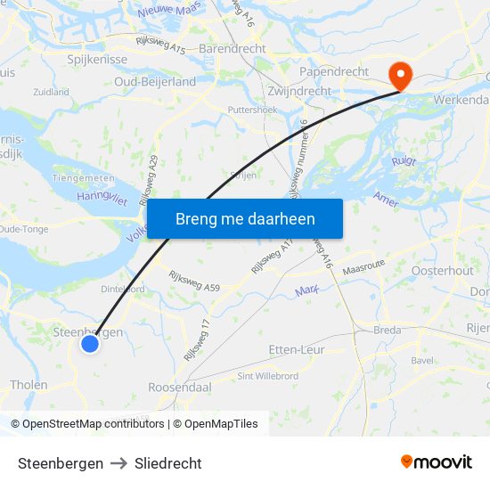 Steenbergen to Sliedrecht map