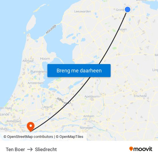 Ten Boer to Sliedrecht map