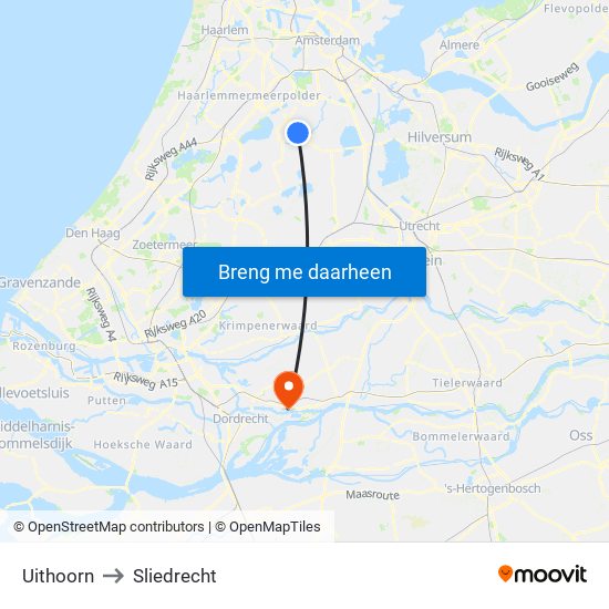 Uithoorn to Sliedrecht map