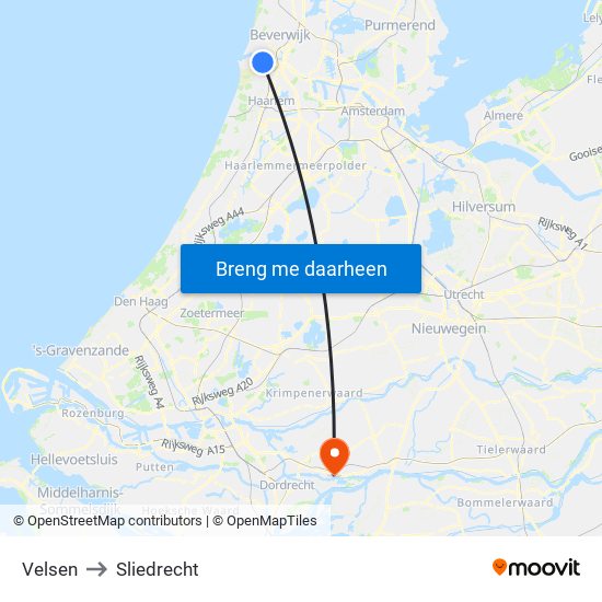 Velsen to Sliedrecht map