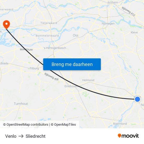 Venlo to Sliedrecht map