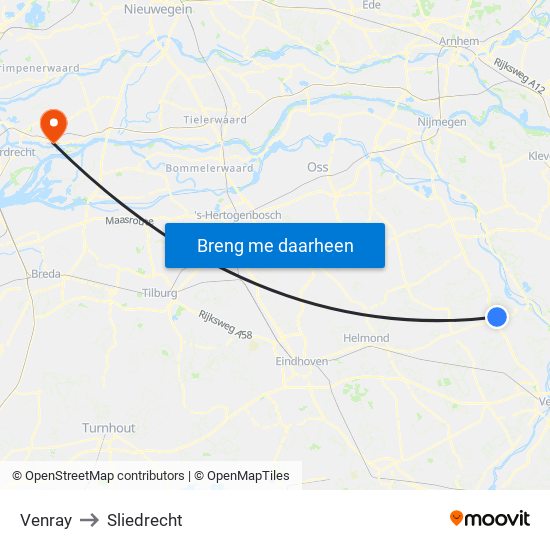 Venray to Sliedrecht map