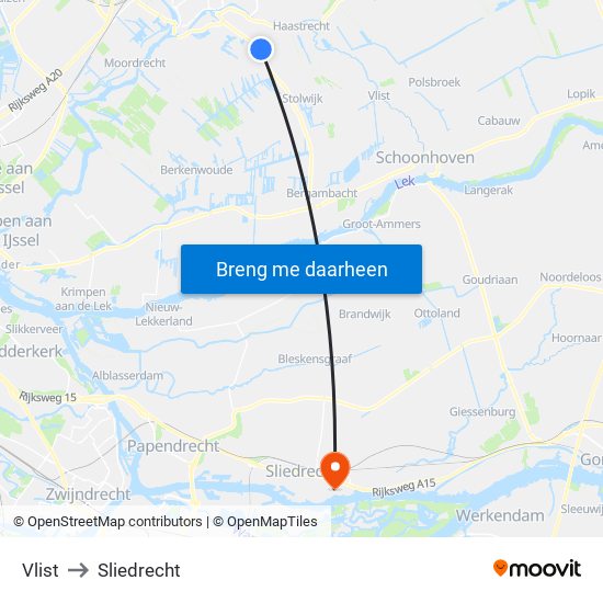 Vlist to Sliedrecht map