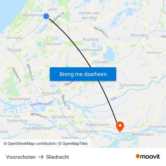 Voorschoten to Sliedrecht map