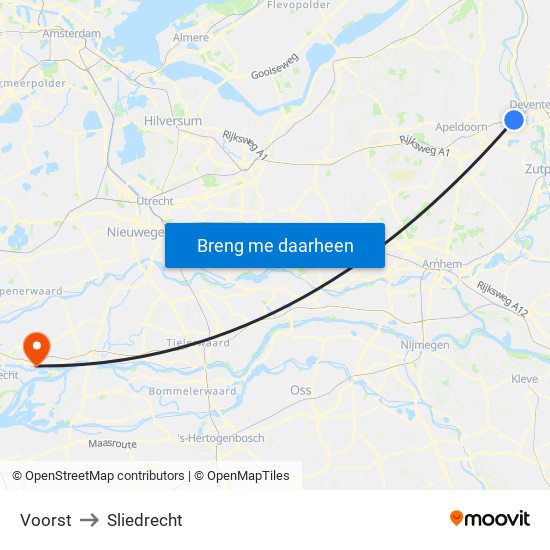 Voorst to Sliedrecht map