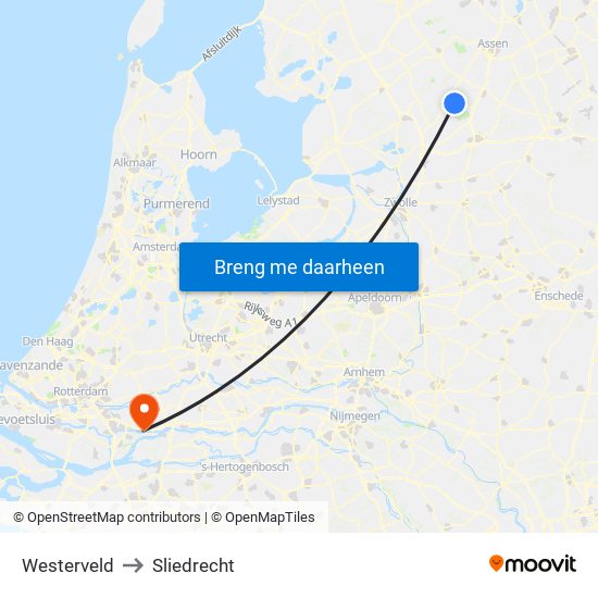 Westerveld to Sliedrecht map