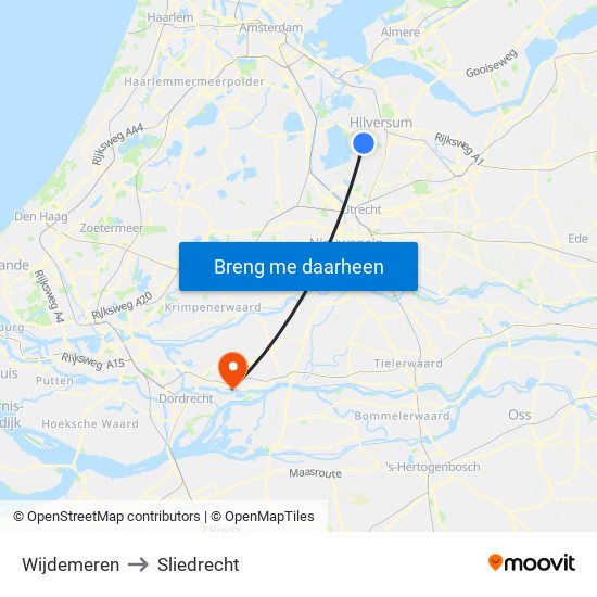 Wijdemeren to Sliedrecht map