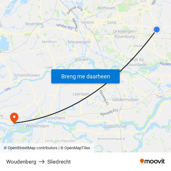 Woudenberg to Sliedrecht map