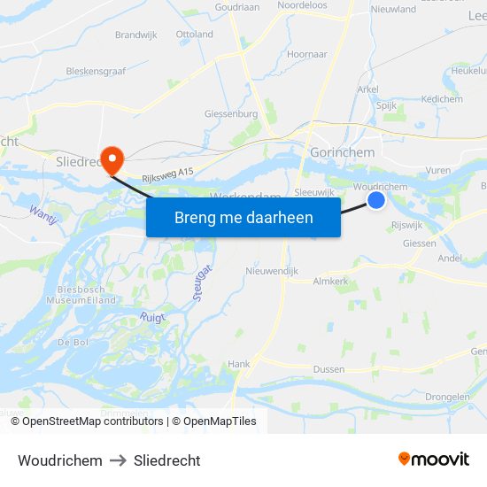 Woudrichem to Sliedrecht map