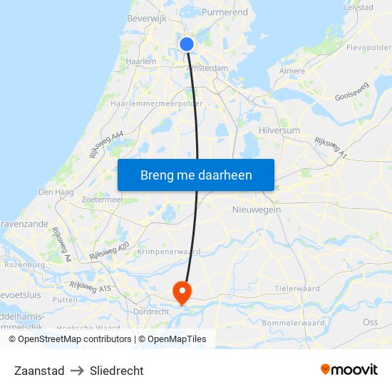 Zaanstad to Sliedrecht map