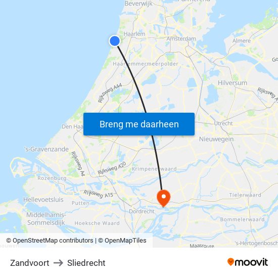Zandvoort to Sliedrecht map