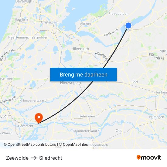 Zeewolde to Sliedrecht map