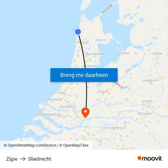 Zijpe to Sliedrecht map