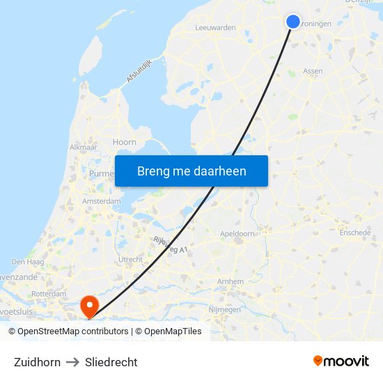 Zuidhorn to Sliedrecht map