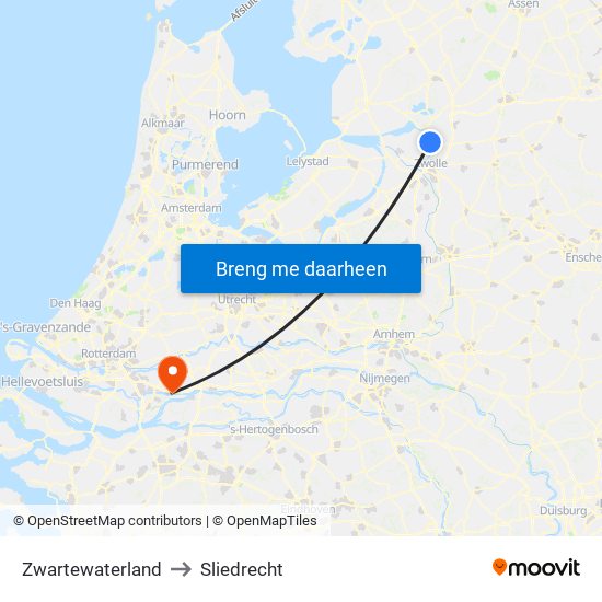Zwartewaterland to Sliedrecht map