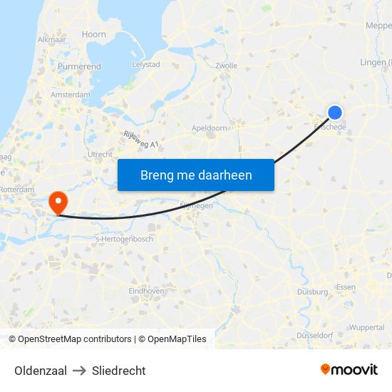 Oldenzaal to Sliedrecht map