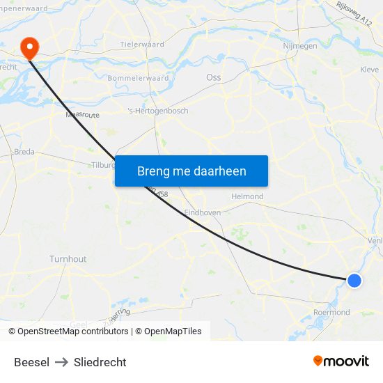 Beesel to Sliedrecht map