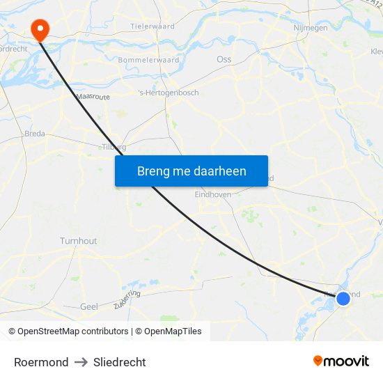 Roermond to Sliedrecht map