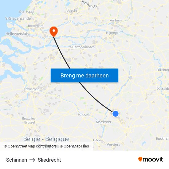 Schinnen to Sliedrecht map