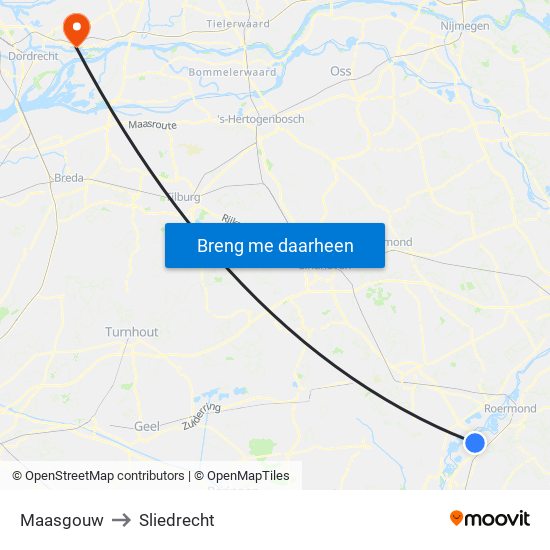 Maasgouw to Sliedrecht map