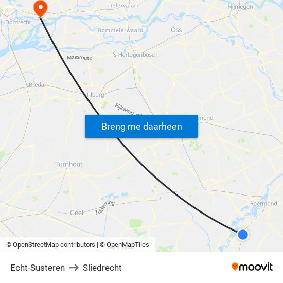 Echt-Susteren to Sliedrecht map