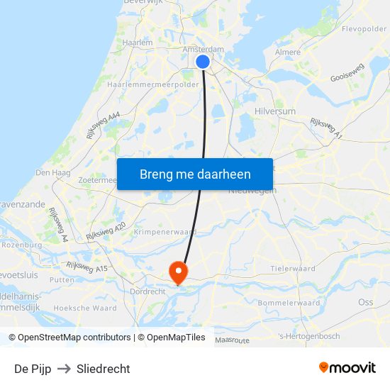 De Pijp to Sliedrecht map