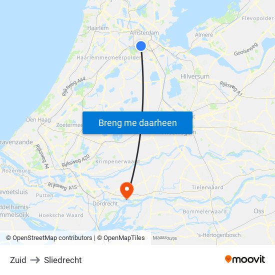 Zuid to Sliedrecht map