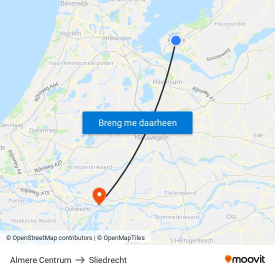 Almere Centrum to Sliedrecht map