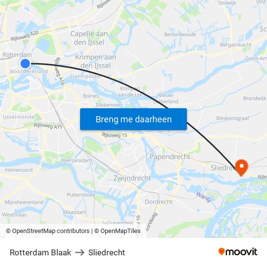 Rotterdam Blaak to Sliedrecht map