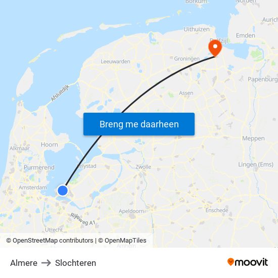 Almere to Slochteren map