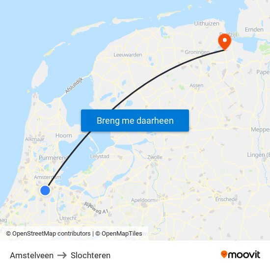 Amstelveen to Slochteren map